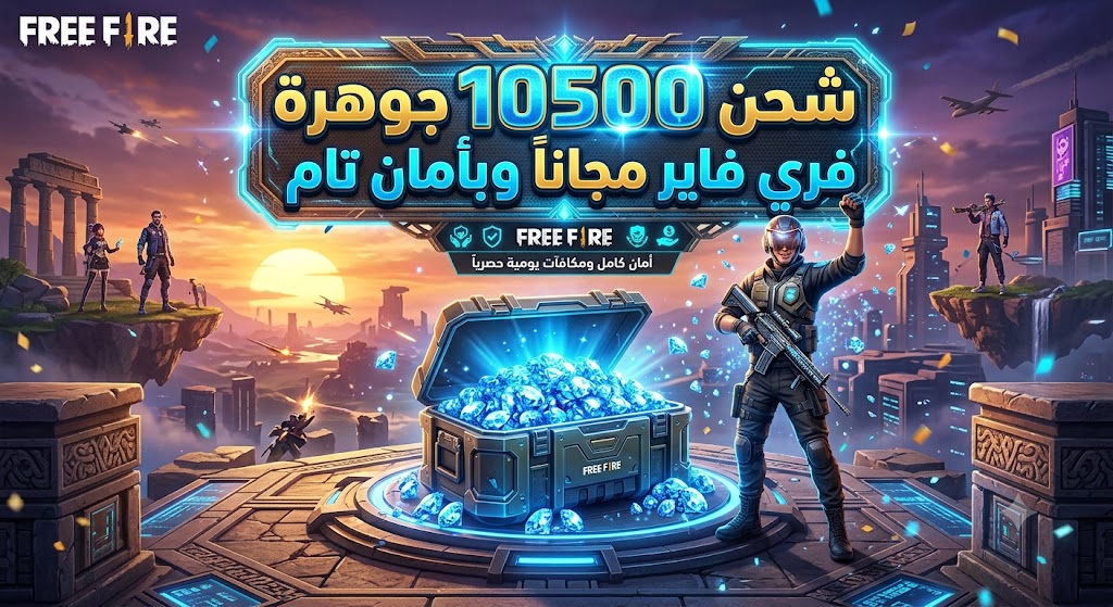 شحن 10500 جوهرة فري فاير مجاناً وبأمان تام
